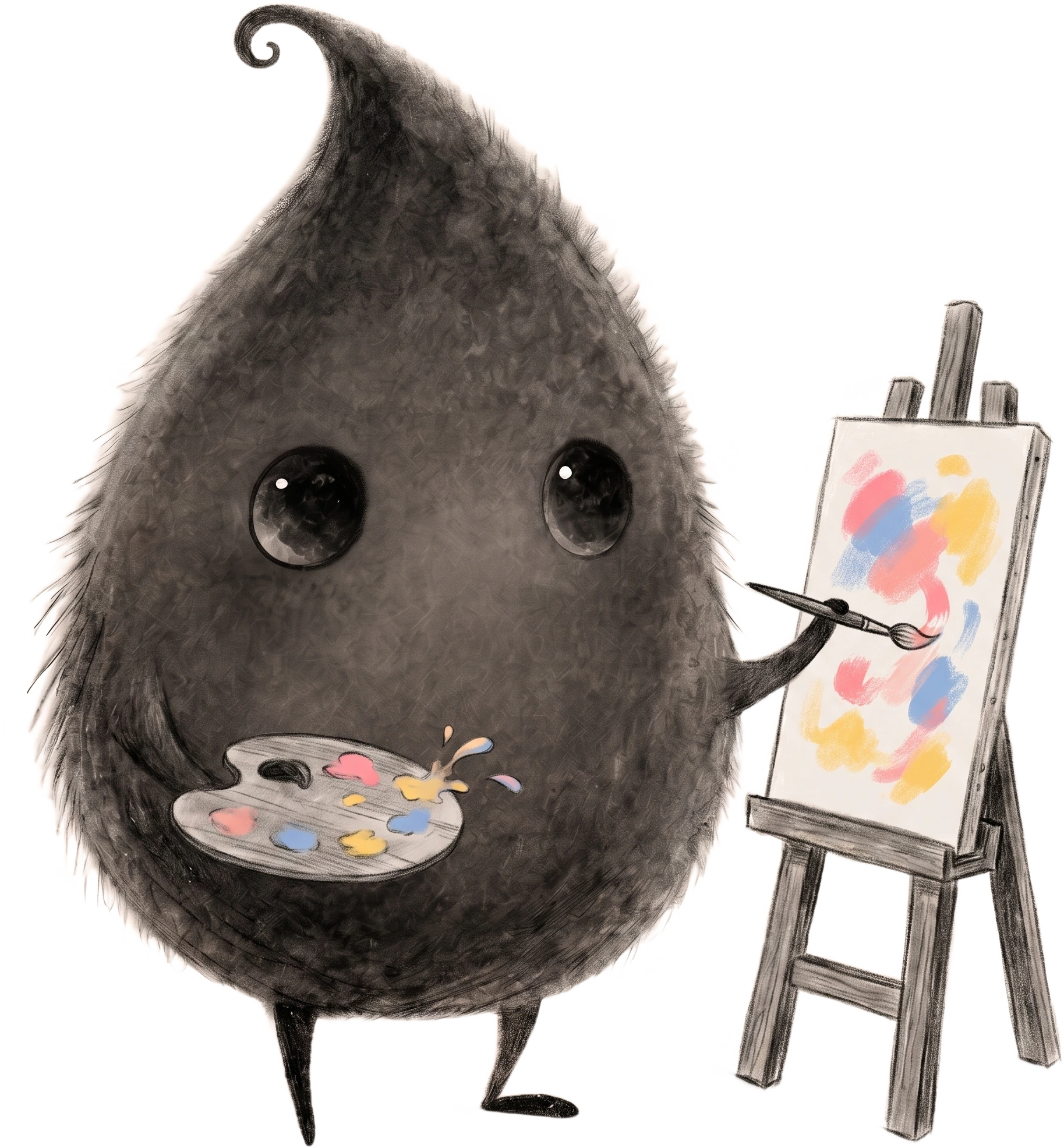 Mote standing beside a small framed painting